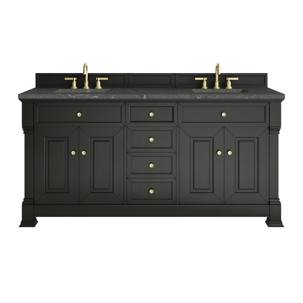 James Martin - Brookfield 72" Double Vanity, Black Onyx w/ 3 CM Parisien Bleu Silestone Top - 547-V72-BKO-3PBL view 1