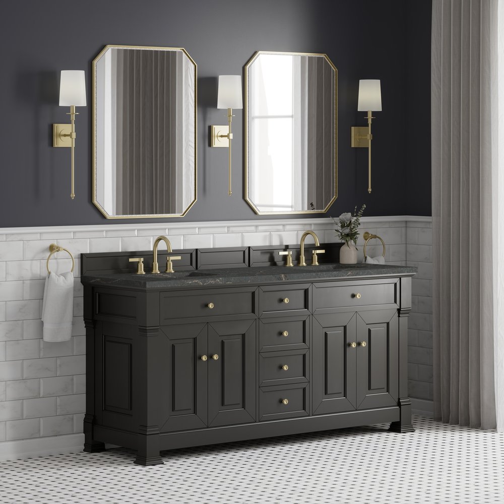 James Martin - Brookfield 72" Double Vanity, Black Onyx w/ 3 CM Parisien Bleu Silestone Top - 547-V72-BKO-3PBL view 4