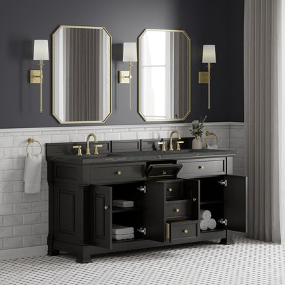 James Martin - Brookfield 72" Double Vanity, Black Onyx w/ 3 CM Parisien Bleu Silestone Top - 547-V72-BKO-3PBL view 5