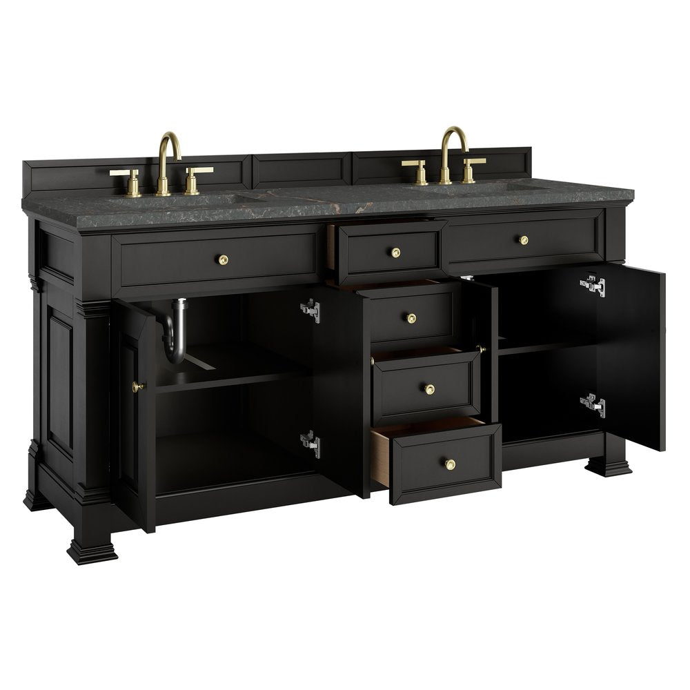 James Martin - Brookfield 72" Double Vanity, Black Onyx w/ 3 CM Parisien Bleu Silestone Top - 547-V72-BKO-3PBL view 8