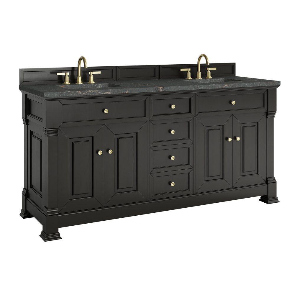 James Martin - Brookfield 72" Double Vanity, Black Onyx w/ 3 CM Parisien Bleu Silestone Top - 547-V72-BKO-3PBL view 11