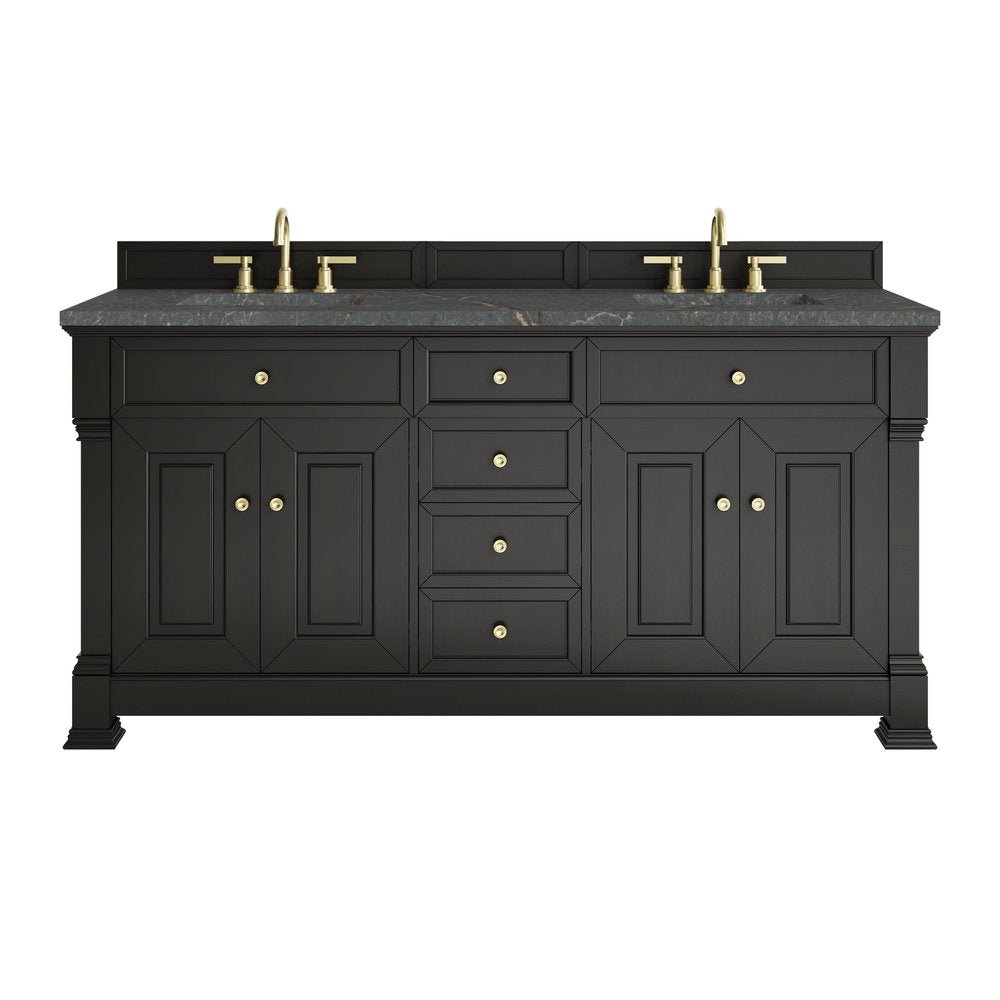 James Martin - Brookfield 72" Double Vanity, Black Onyx w/ 3 CM Parisien Bleu Silestone Top w/ FreePower Wireless Charger - 547-V72-BKO-FPBL view 1