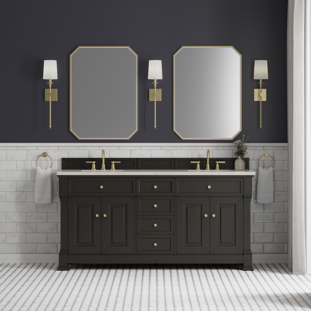 James Martin - Brookfield 72" Double Vanity, Black Onyx, w/ 3 CM Siberian Silestone Top - 547-V72-BKO-3SFR view 3