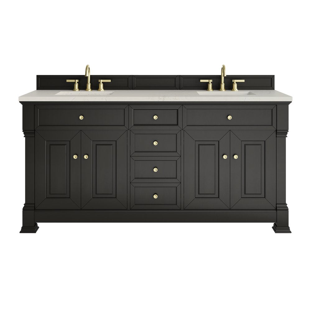 James Martin - Brookfield 72" Double Vanity, Black Onyx, w/ 3 CM Siberian Silestone Top w/FreePower Wireless Charger - 547-V72-BKO-FSFR view 1