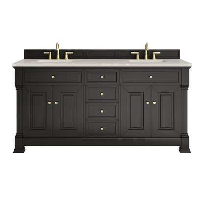James Martin - Brookfield 72" Double Vanity, Black Onyx, w/ 3 CM Siberian Silestone Top w/FreePower Wireless Charger - 547-V72-BKO-FSFR view 1