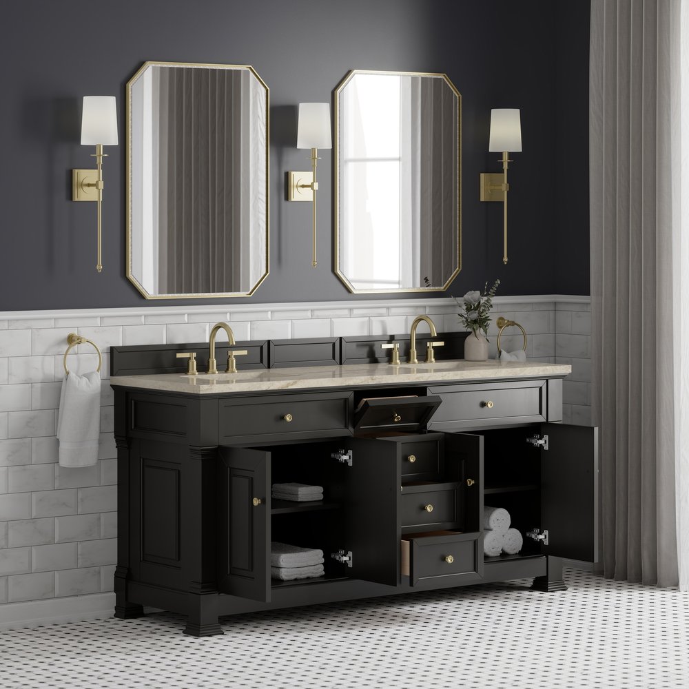 James Martin - Brookfield 72" Double Vanity, Black Onyx, w/ 3 CM Tajnar Eclos Top - 547-V72-BKO-3TJR view 5