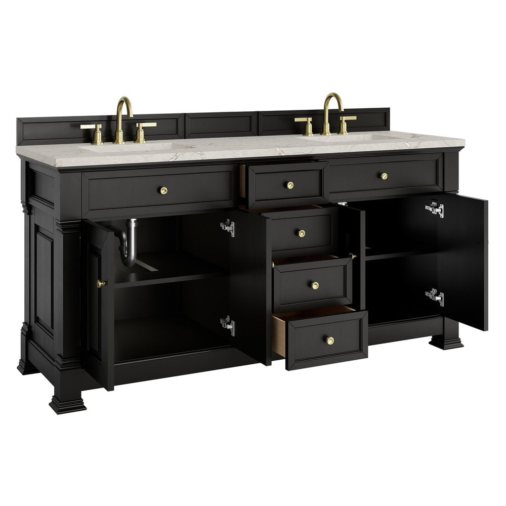 James Martin - Brookfield 72" Double Vanity, Black Onyx w/ 3 CM Victorian Silver Silestone Top - 547-V72-BKO-3VSL view 8