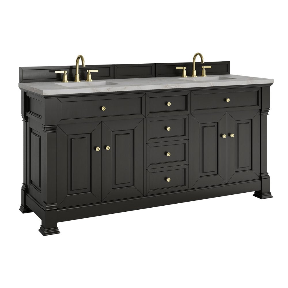 James Martin - Brookfield 72" Double Vanity, Black Onyx w/ 3 CM Victorian Silver Silestone Top - 547-V72-BKO-3VSL view 11