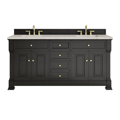 James Martin - Brookfield 72" Double Vanity, Black Onyx w/ 3 CM Victorian Silver Silestone Top w/ FreePower Wireless Charger - 547-V72-BKO-FVSL view 1