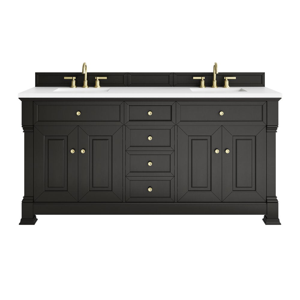 James Martin - Brookfield 72" Double Vanity, Black Onyx, w/ 3 CM White Zeus Silestone Top - 547-V72-BKO-3WZ view 1