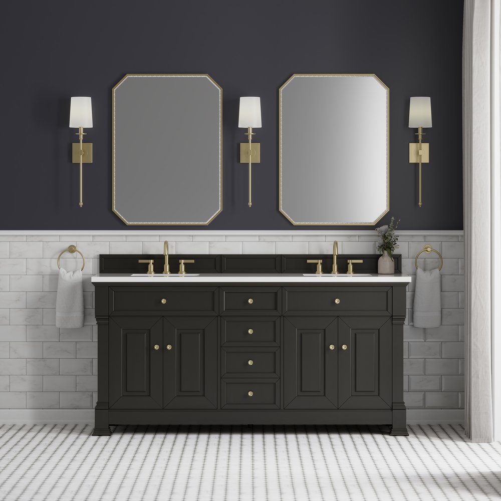 James Martin - Brookfield 72" Double Vanity, Black Onyx, w/ 3 CM White Zeus Silestone Top - 547-V72-BKO-3WZ view 3