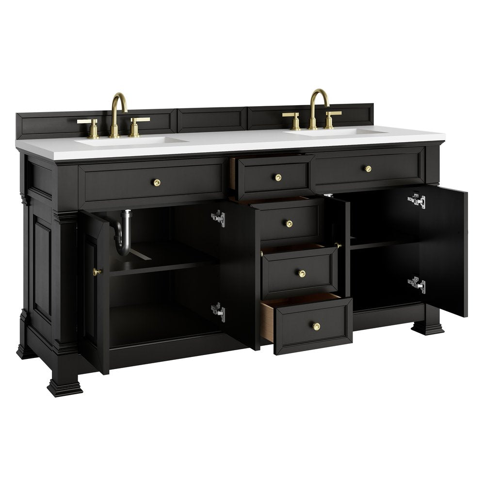 James Martin - Brookfield 72" Double Vanity, Black Onyx, w/ 3 CM White Zeus Silestone Top - 547-V72-BKO-3WZ view 8