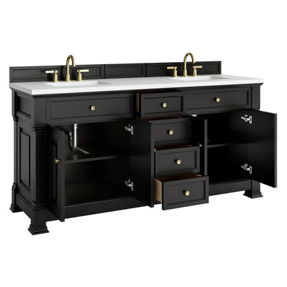 James Martin - Brookfield 72" Double Vanity, Black Onyx, w/ 3 CM White Zeus Silestone Top - 547-V72-BKO-3WZ view 8