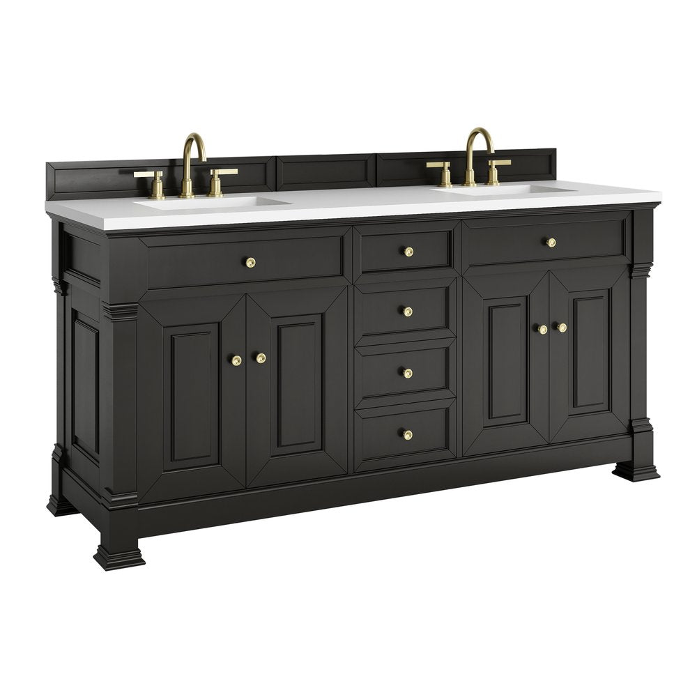 James Martin - Brookfield 72" Double Vanity, Black Onyx, w/ 3 CM White Zeus Silestone Top - 547-V72-BKO-3WZ view 10