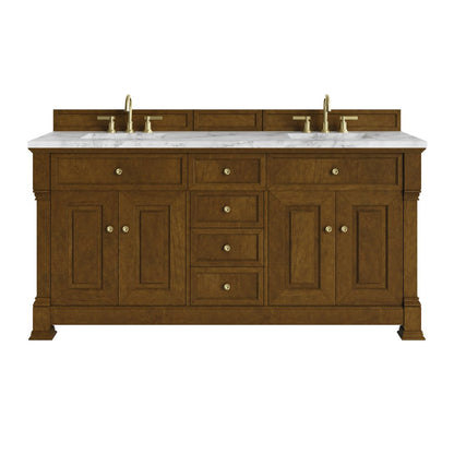 James Martin - Brookfield 72" Double Vanity, Honey Oak w/3 CM Carrara White Marble Top - 547-V72-HNO-3CAR view 1