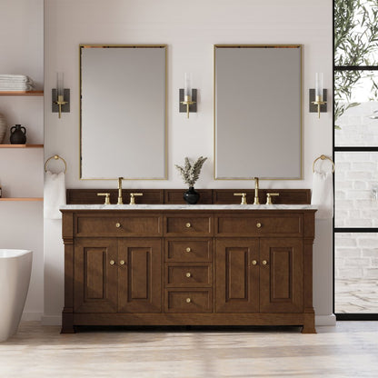 James Martin - Brookfield 72" Double Vanity, Honey Oak w/3 CM Carrara White Marble Top - 547-V72-HNO-3CAR view 3