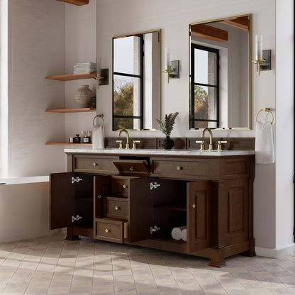 James Martin - Brookfield 72" Double Vanity, Honey Oak w/3 CM Carrara White Marble Top - 547-V72-HNO-3CAR view 5