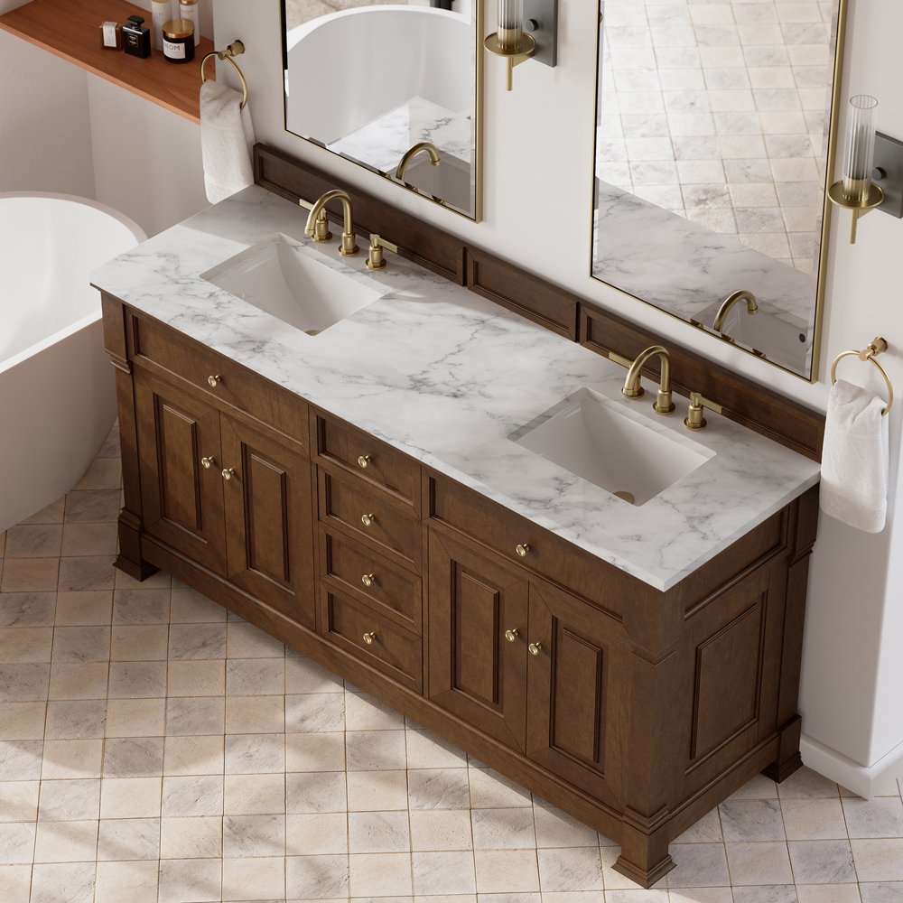 James Martin - Brookfield 72" Double Vanity, Honey Oak w/3 CM Carrara White Marble Top - 547-V72-HNO-3CAR view 7