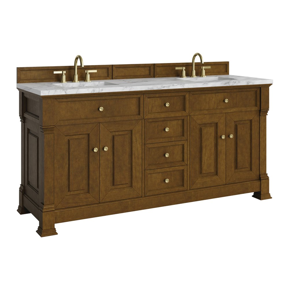James Martin - Brookfield 72" Double Vanity, Honey Oak w/3 CM Carrara White Marble Top - 547-V72-HNO-3CAR view 10