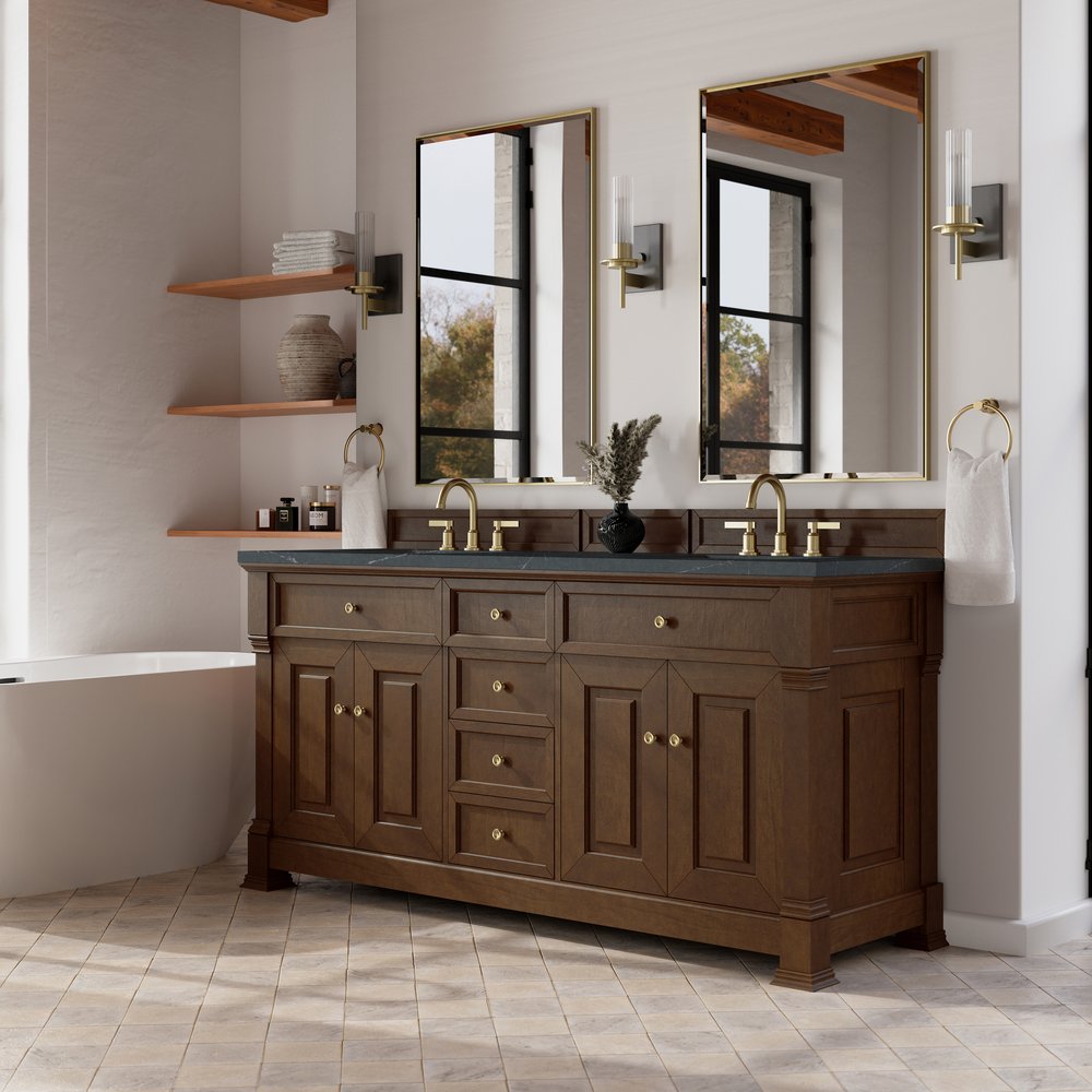 James Martin - Brookfield 72" Double Vanity, Honey Oak, w/ 3 CM Charcoal Soapstone Silestone Top - 547-V72-HNO-3CSP view 4