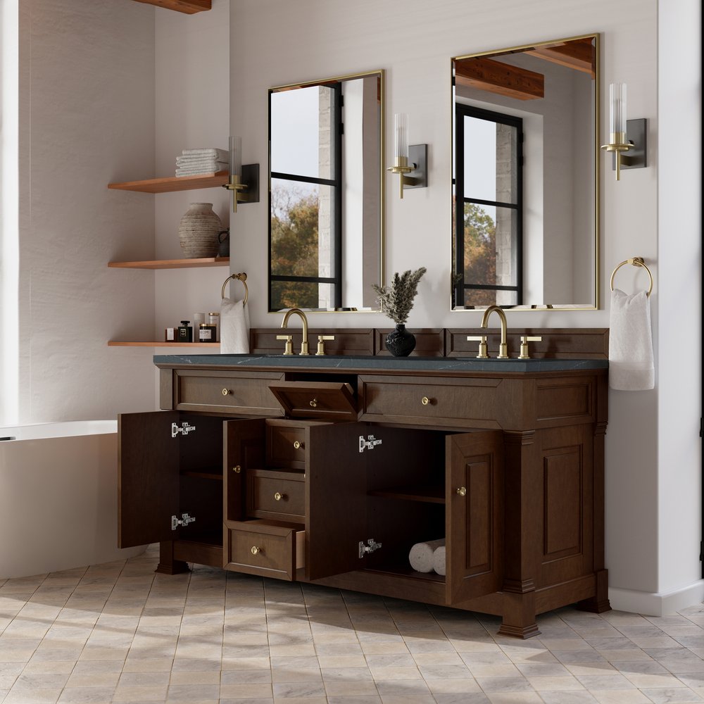 James Martin - Brookfield 72" Double Vanity, Honey Oak, w/ 3 CM Charcoal Soapstone Silestone Top - 547-V72-HNO-3CSP view 5