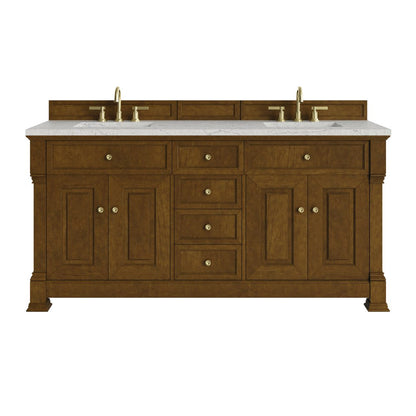 James Martin - Brookfield 72" Double Vanity, Honey Oak w/ 3 CM Eternal Jasmine Pearl Silestone Top - 547-V72-HNO-3EJP view 1