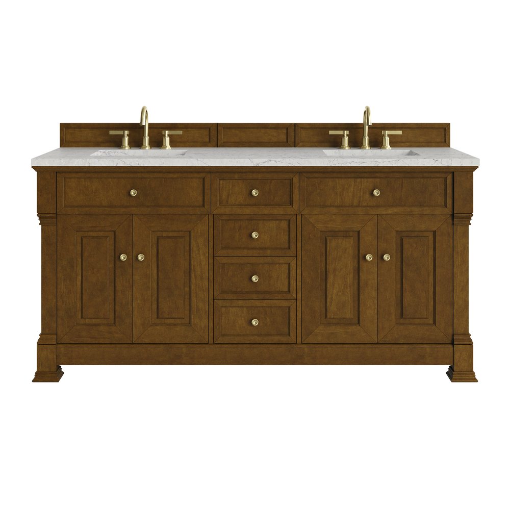 James Martin - Brookfield 72" Double Vanity, Honey Oak w/ 3 CM Eternal Jasmine Pearl Silestone Top w/ FreePower Wireless Charger - 547-V72-HNO-FEJP view 1