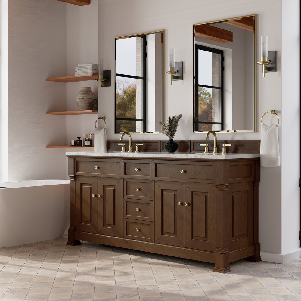 James Martin - Brookfield 72" Double Vanity, Honey Oak w/ 3 CM Eternal Jasmine Pearl Silestone Top w/ FreePower Wireless Charger - 547-V72-HNO-FEJP view 5