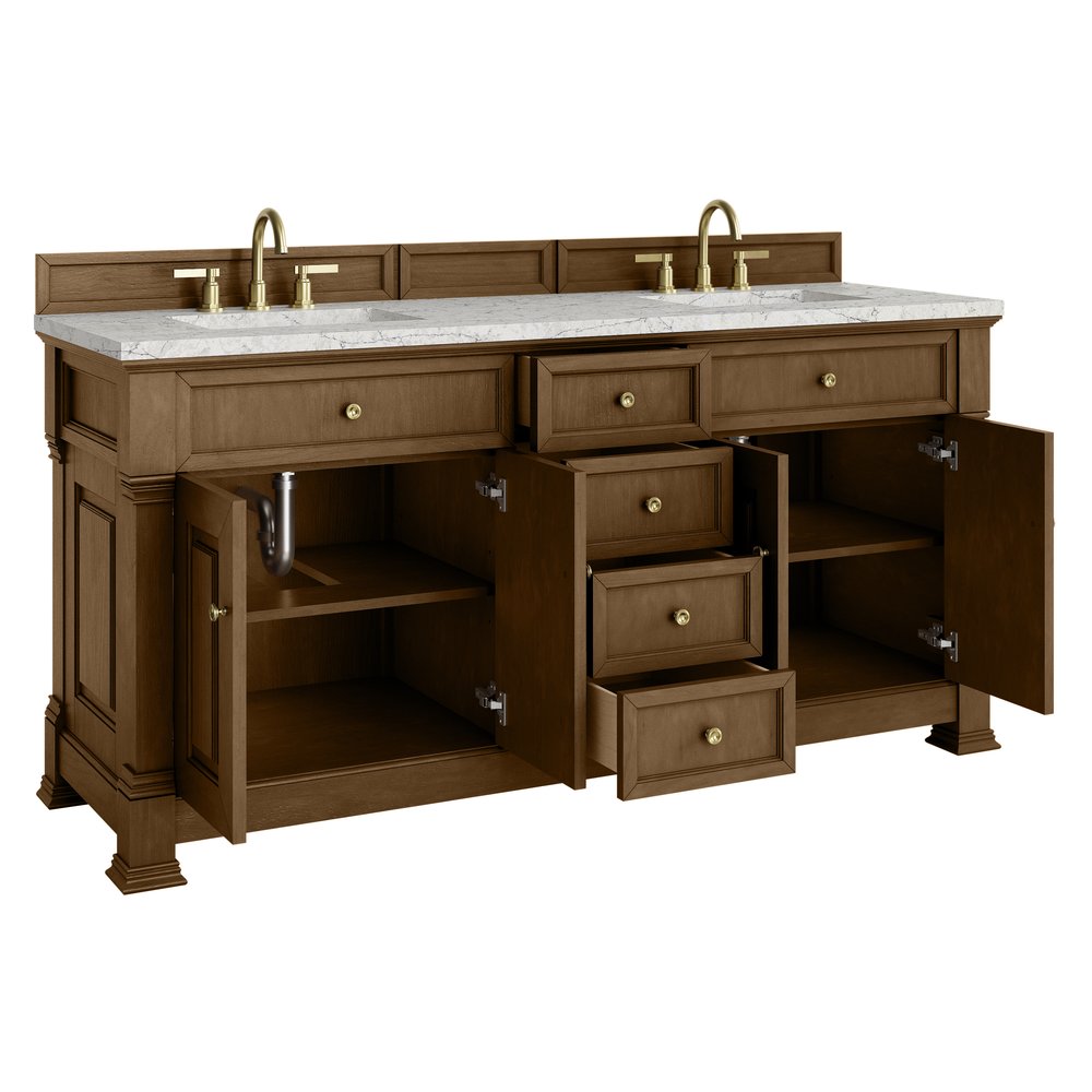 James Martin - Brookfield 72" Double Vanity, Honey Oak w/ 3 CM Eternal Jasmine Pearl Silestone Top w/ FreePower Wireless Charger - 547-V72-HNO-FEJP view 9
