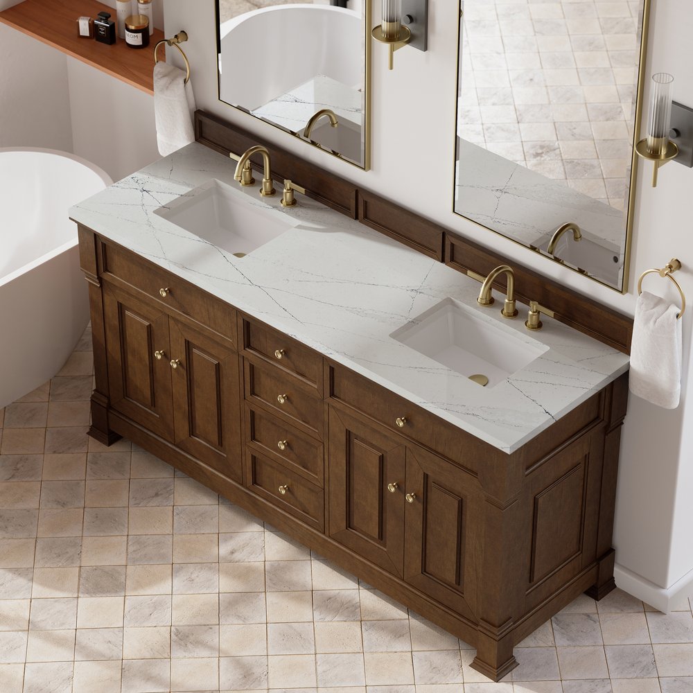 James Martin - Brookfield 72" Double Vanity, Honey Oak w/ 3 CM Ethereal Noctis Silestone Top w/ FreePower Wireless Charger - 547-V72-HNO-FENC view 8