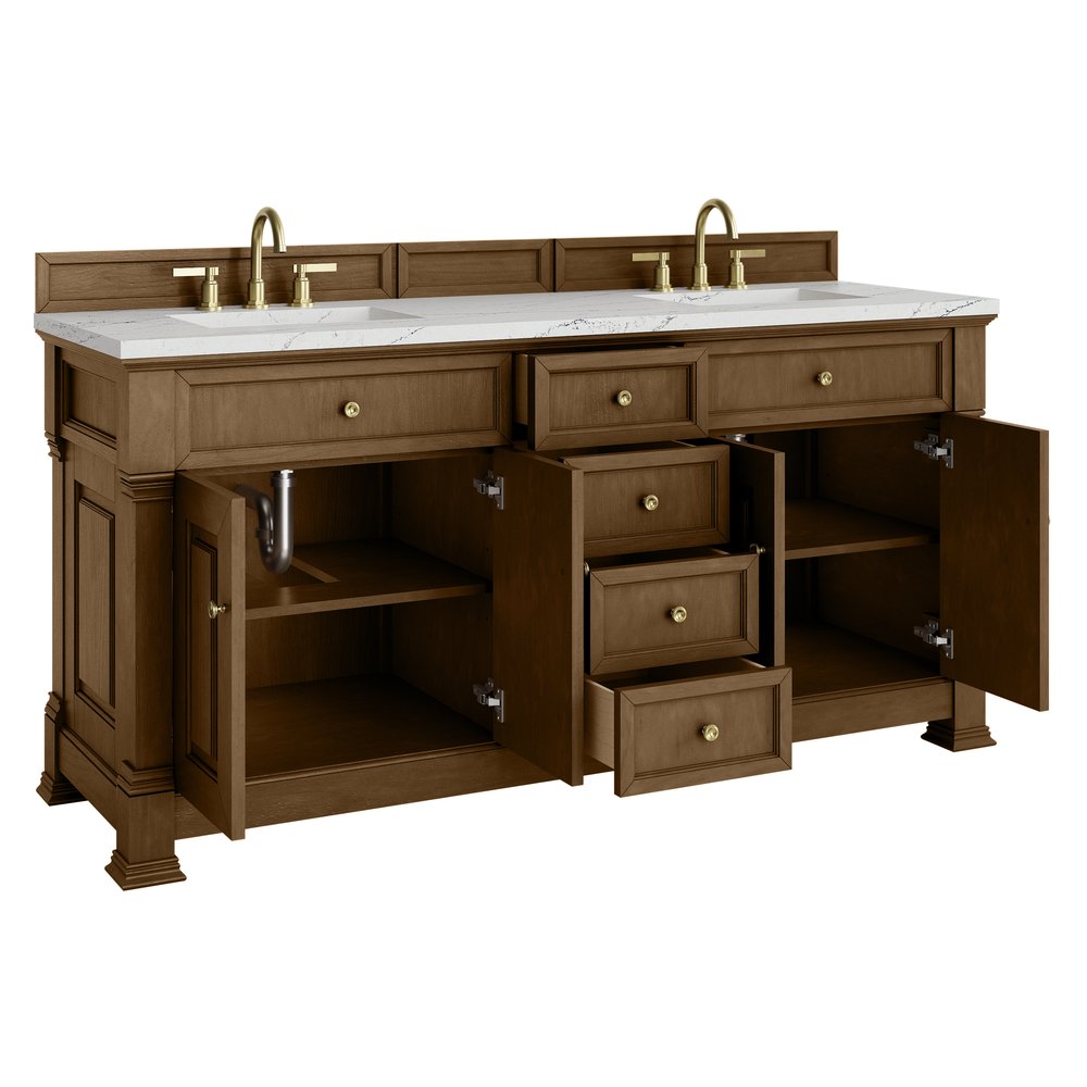 James Martin - Brookfield 72" Double Vanity, Honey Oak w/ 3 CM Ethereal Noctis Silestone Top w/ FreePower Wireless Charger - 547-V72-HNO-FENC view 9