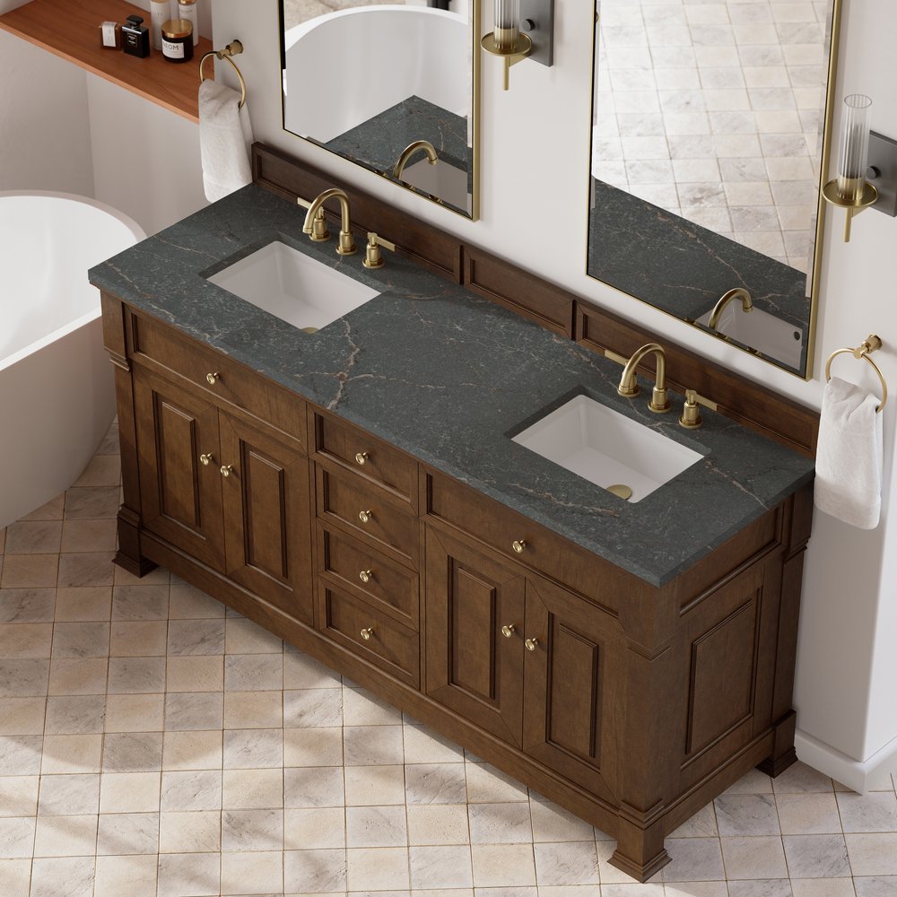James Martin - Brookfield 72" Double Vanity, Honey Oak w/ 3 CM Parisien Bleu Silestone Top - 547-V72-HNO-3PBL view 7