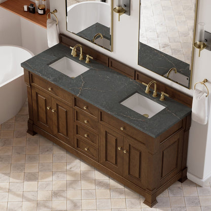 James Martin - Brookfield 72" Double Vanity, Honey Oak w/ 3 CM Parisien Bleu Silestone Top - 547-V72-HNO-3PBL view 7