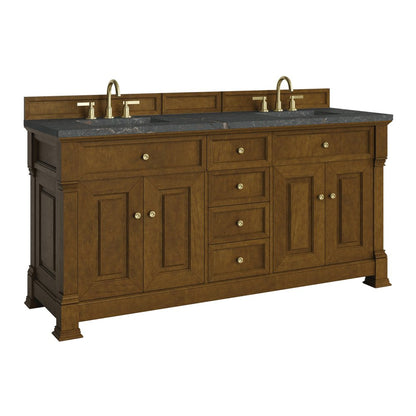 James Martin - Brookfield 72" Double Vanity, Honey Oak w/ 3 CM Parisien Bleu Silestone Top - 547-V72-HNO-3PBL view 10