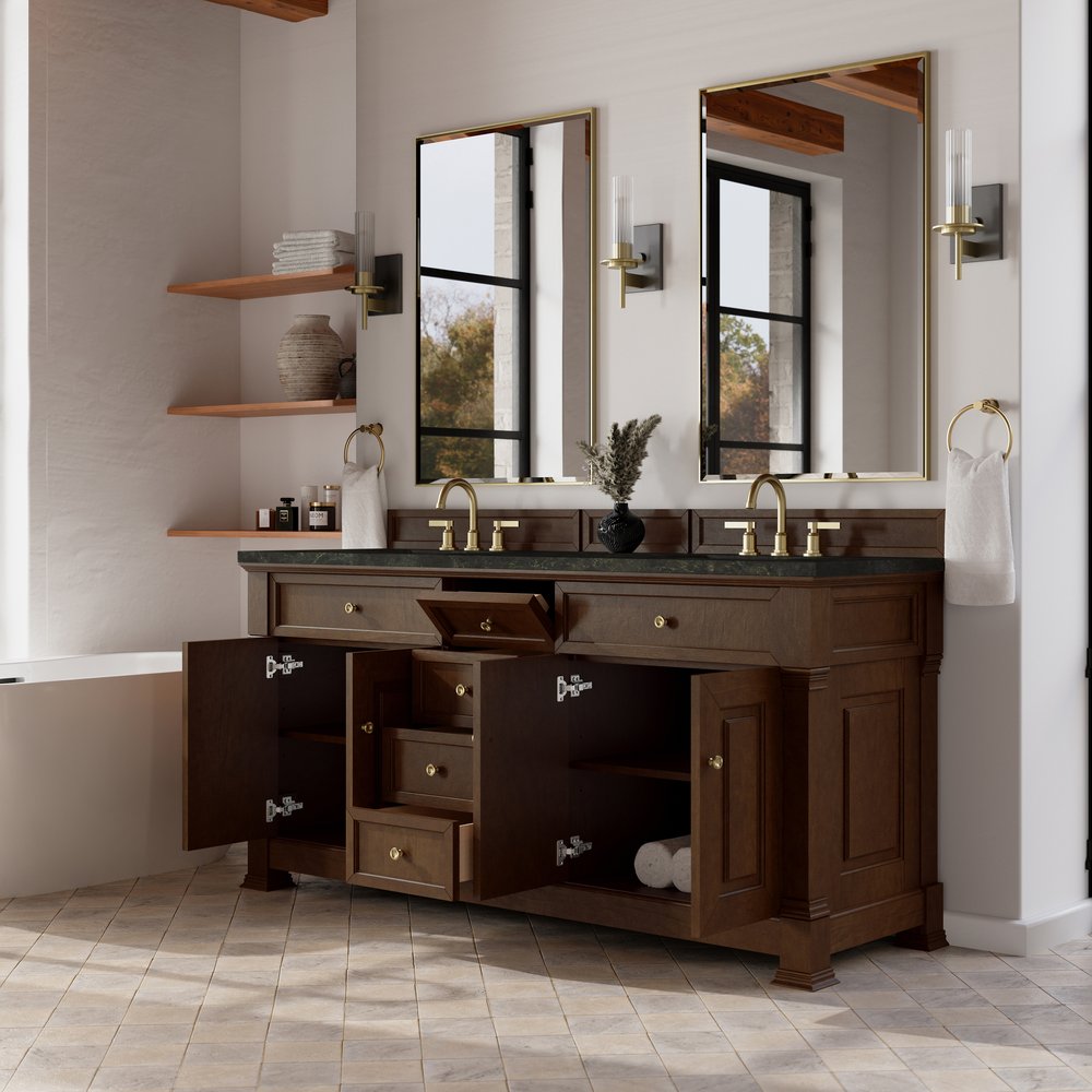 James Martin - Brookfield 72" Double Vanity, Honey Oak, w/ 3 CM Phantome Eclos Top - 547-V72-HNO-3PHT view 5