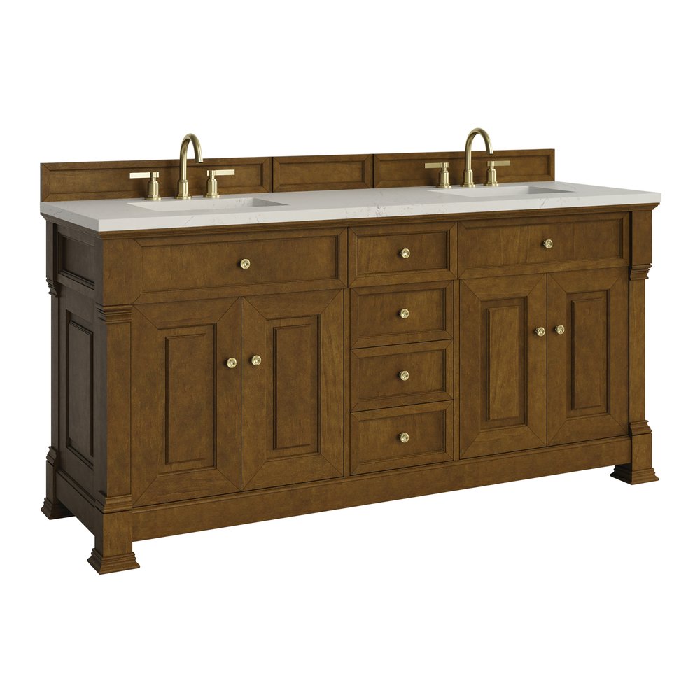 James Martin - Brookfield 72" Double Vanity, Honey Oak, w/ 3 CM Siberian Silestone Top - 547-V72-HNO-3SFR view 9