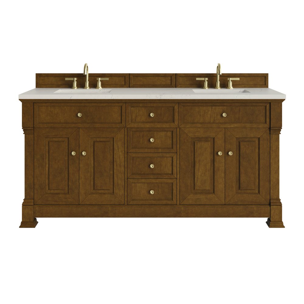 James Martin - Brookfield 72" Double Vanity, Honey Oak, w/ 3 CM Siberian Silestone Top w/FreePower Wireless Charger - 547-V72-HNO-FSFR view 1