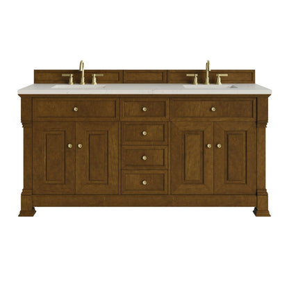 James Martin - Brookfield 72" Double Vanity, Honey Oak, w/ 3 CM Siberian Silestone Top w/FreePower Wireless Charger - 547-V72-HNO-FSFR view 1