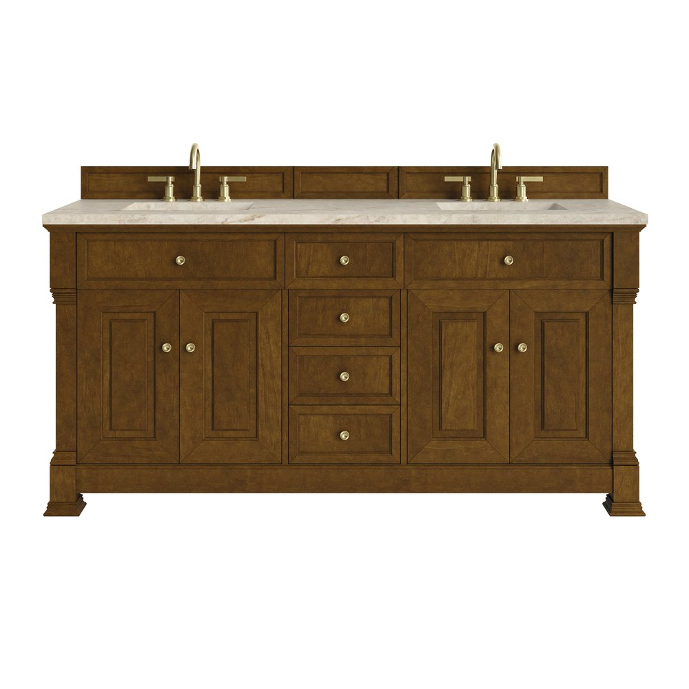 James Martin - Brookfield 72" Double Vanity, Honey Oak, w/ 3 CM Tajnar Eclos Top - 547-V72-HNO-3TJR view 1