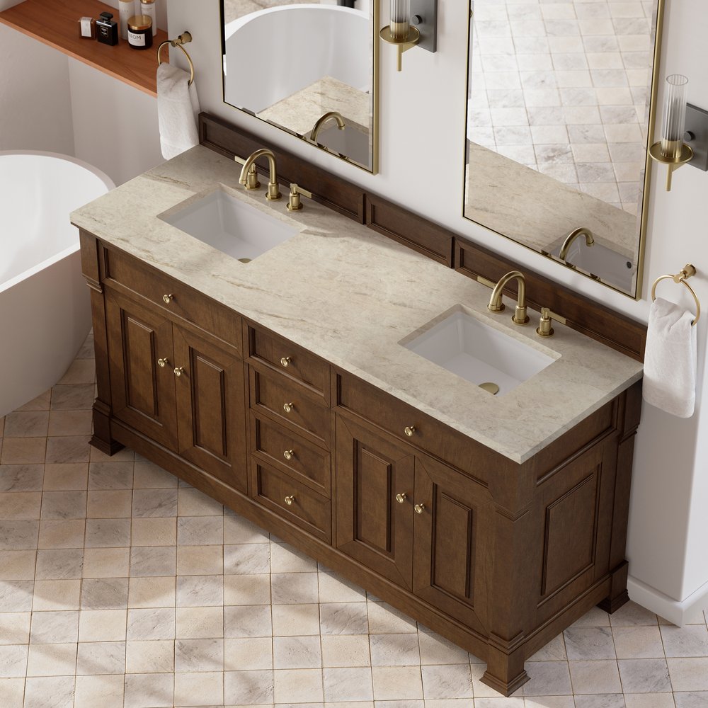 James Martin - Brookfield 72" Double Vanity, Honey Oak, w/ 3 CM Tajnar Eclos Top - 547-V72-HNO-3TJR view 7