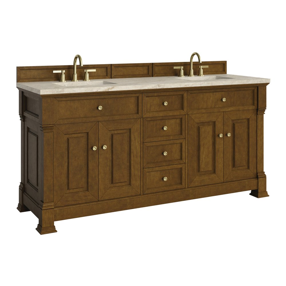 James Martin - Brookfield 72" Double Vanity, Honey Oak, w/ 3 CM Tajnar Eclos Top - 547-V72-HNO-3TJR view 9