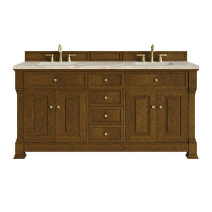 James Martin - Brookfield 72" Double Vanity, Honey Oak, w/ 3 CM Tajnar Eclos Top w/FreePower Wireless Charger - 547-V72-HNO-FTJR view 1