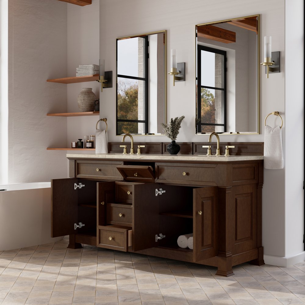 James Martin - Brookfield 72" Double Vanity, Honey Oak, w/ 3 CM Tajnar Eclos Top w/FreePower Wireless Charger - 547-V72-HNO-FTJR view 5