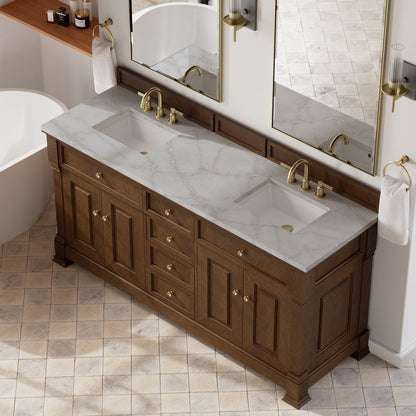 James Martin - Brookfield 72" Double Vanity, Honey Oak w/ 3 CM Victorian Silver Silestone Top w/ FreePower Wireless Charger - 547-V72-HNO-FVSL view 8