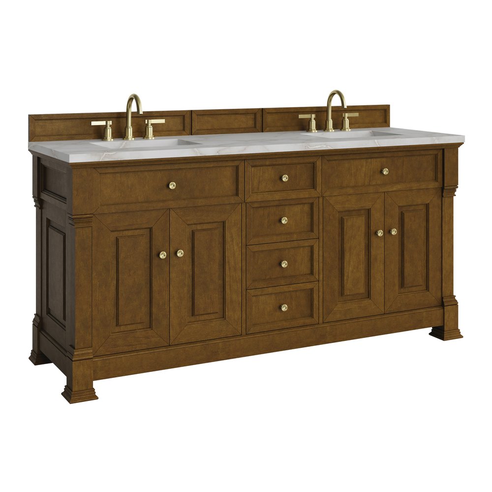 James Martin - Brookfield 72" Double Vanity, Honey Oak w/ 3 CM Victorian Silver Silestone Top w/ FreePower Wireless Charger - 547-V72-HNO-FVSL view 11