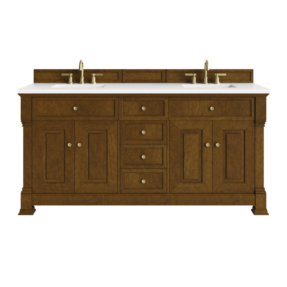 James Martin - Brookfield 72" Double Vanity, Honey Oak,  w/ 3 CM White Zeus Silestone Top - 547-V72-HNO-3WZ view 1