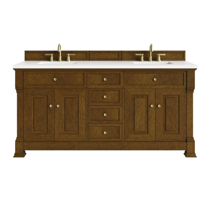 James Martin - Brookfield 72" Double Vanity, Honey Oak,  w/ 3 CM White Zeus Silestone Top - 547-V72-HNO-3WZ view 1