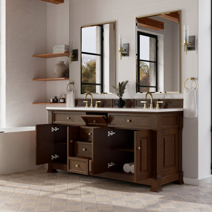 James Martin - Brookfield 72" Double Vanity, Honey Oak,  w/ 3 CM White Zeus Silestone Top - 547-V72-HNO-3WZ view 5