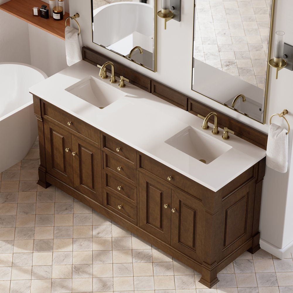 James Martin - Brookfield 72" Double Vanity, Honey Oak,  w/ 3 CM White Zeus Silestone Top - 547-V72-HNO-3WZ view 7