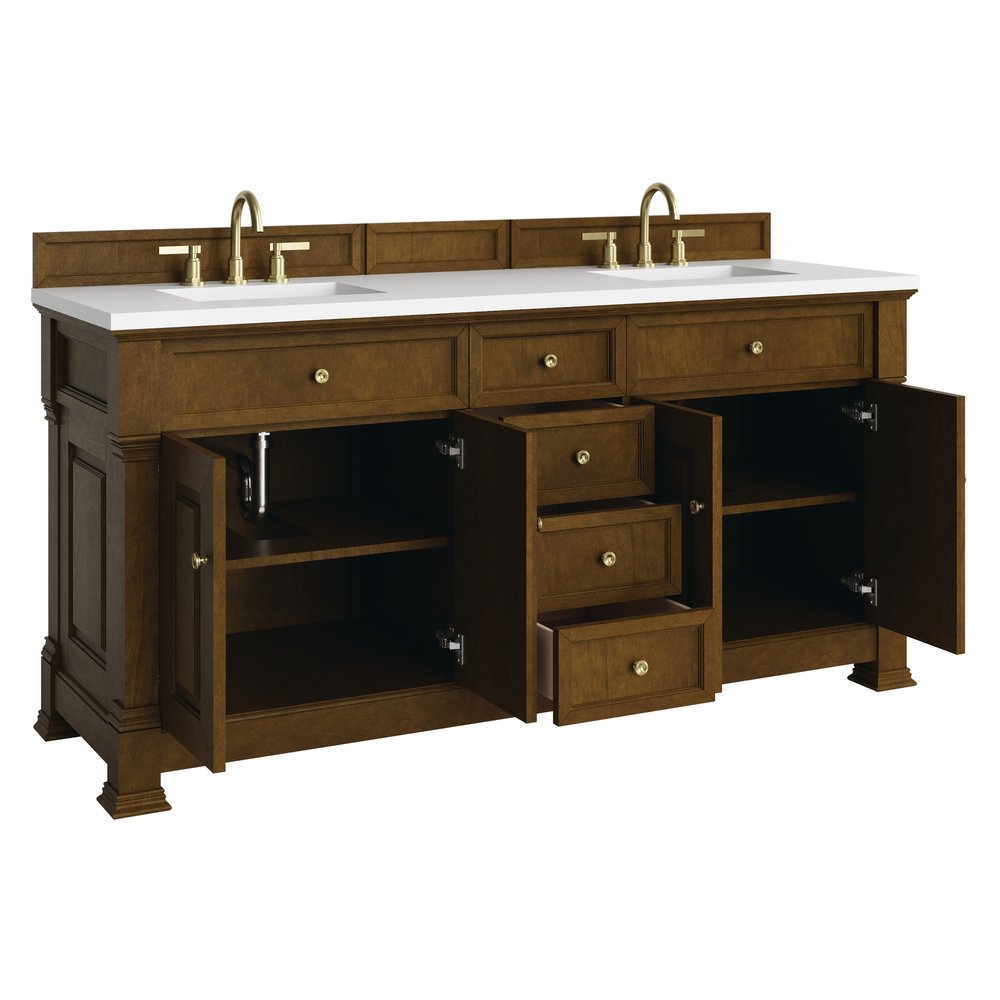 James Martin - Brookfield 72" Double Vanity, Honey Oak,  w/ 3 CM White Zeus Silestone Top - 547-V72-HNO-3WZ view 8